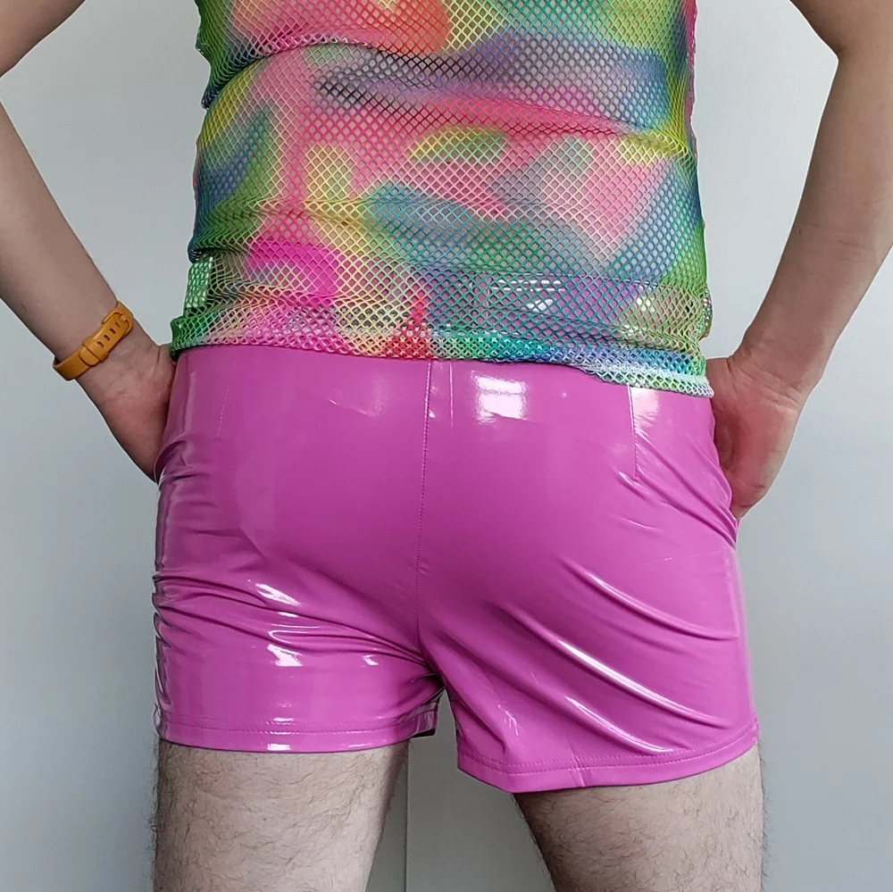 SHEIN hot pink latex look booty short shiny barbie kenergy vibe Medium NWT - Picture 5 of 14